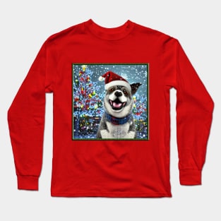 Happy anime christmas dog with tree Long Sleeve T-Shirt